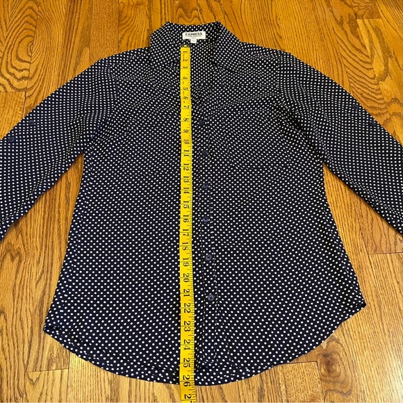 Express Portofino Slim Fit Navy Polka Dot Shirt - Picture 9 of 10